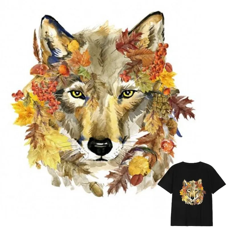 

Colorful Wolf Head Animal Iron On Patches DIY Accessory Heat Transfer Washable Stickers For Clothes Bag Print Hoodies Jeans
