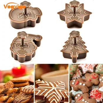

4Pcs DIY Christmas Tree Snowman Plastic Baking Mold Kitchen Biscuit Cookie Cutter Pastry Plunger Fondant Cake Decorating Tools