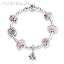 925 Sterling Silver Spring pink series Butterfly and flower Charm Bracelets Finished product for Women Fashion Jewelry