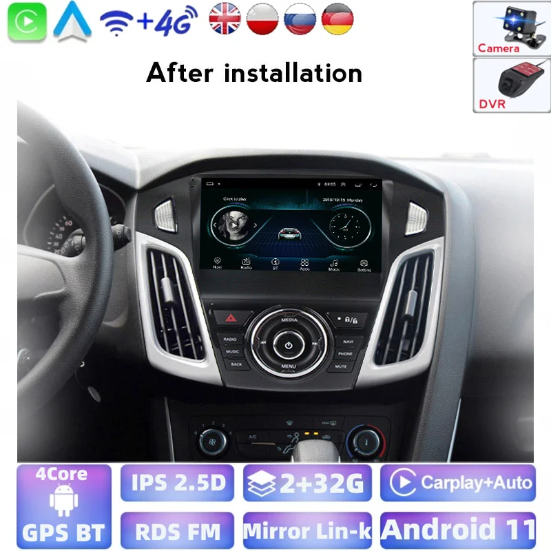 Автомагнитола 1024x600P Android 9 0 2 Гб ОЗУ 32 ПЗУ GPS для Ford Focus 3 2011 2012-2019 мультимедийный