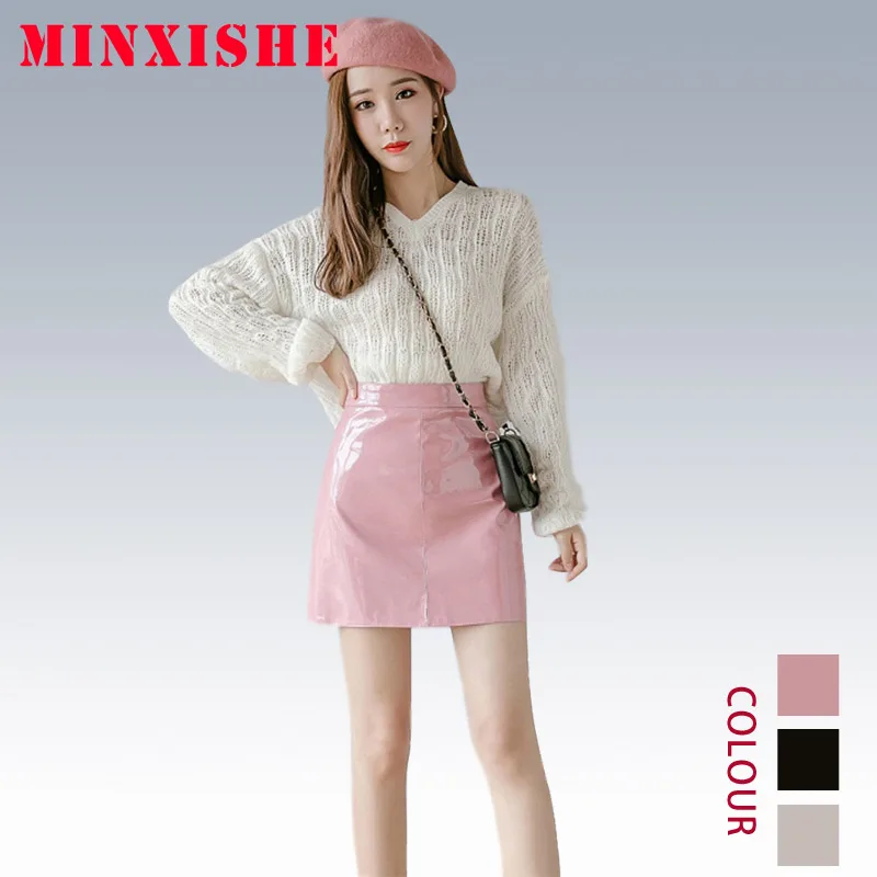 

2 two piece set women clothes 2019 Knitted Sweater pu leather short mini top and skirt autumn 2 two piece sets outfits for women