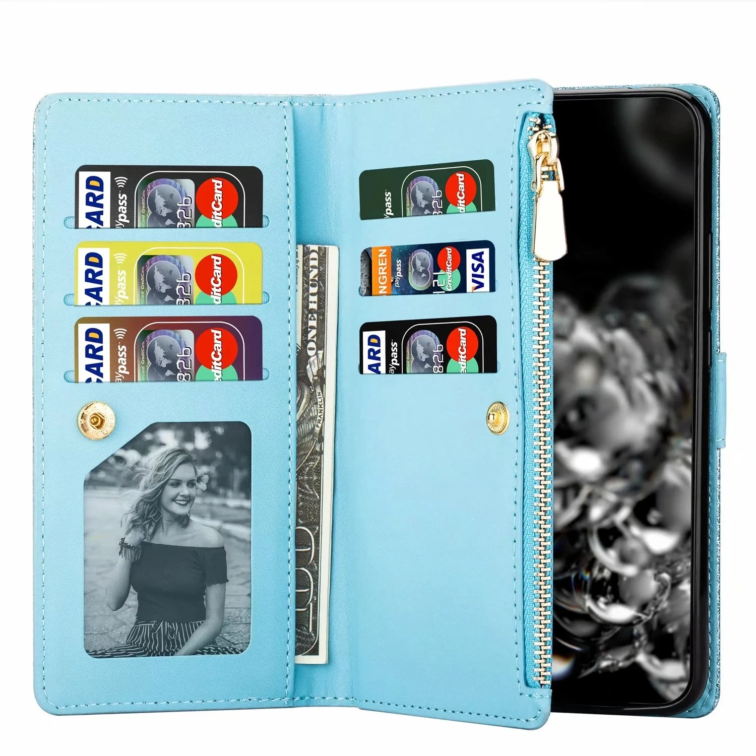 Husă portofel cu glitter pentru Huawei P40, P30, P20 Lite, Mate 20, 10 Pro, Honor 10 Lite 8A, P Smart Y6 Y7 2019_voghion.com