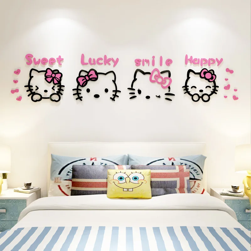 Мультфильм hello kitty акриловые хрустальные наклейки на стену 3D акриловые настенные вешалки для спальни мебель гостиная диван ТВ фон
