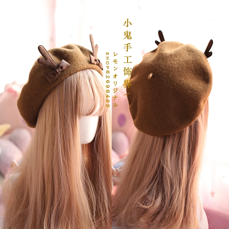 Japanese Berets Soft Sister Autumn And Winter Christmas Antler Beret