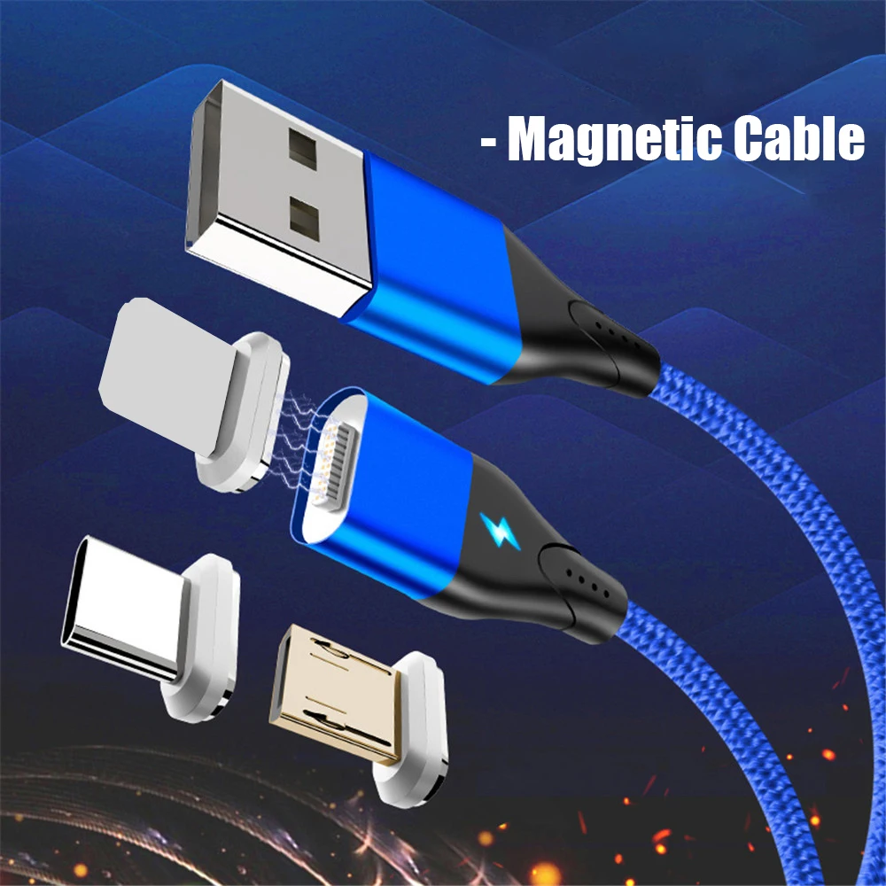 Магнитный USB кабель для быстрой зарядки, Micro usb type C, для iPhone, USB кабель, 1 м, 3 А, для телефона, USB кабель для передачи данных, светодиодный, для samsung, huawei, Xiaomi