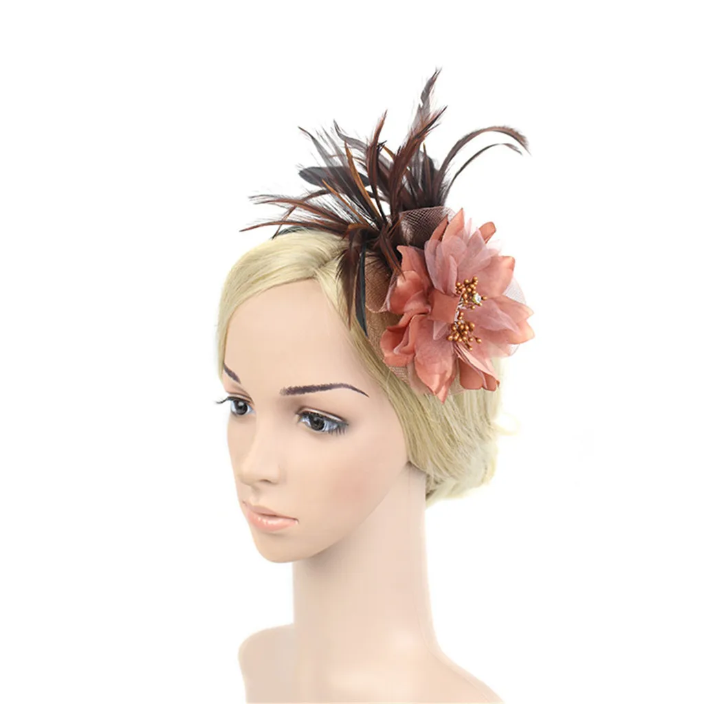 

New Design Womens Flower Feather Fascinators Headband Derby Hat for Cocktail Ball Wedding Headband Fashion Clothing Accessories