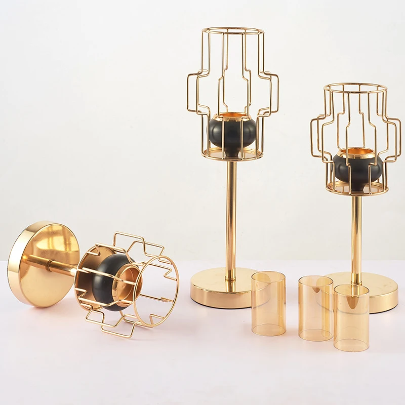 Fashion-Iron Candle Holder Round Table Golden Candlestick for Party Wedding Ornament Gold Candle Holder