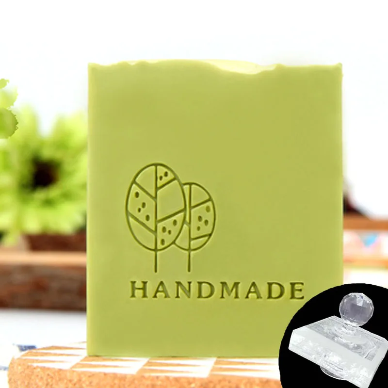 Handmade Letter Leaf Pattern Stamp, Home Cleaning Natural Seal with Handle, Acrylic Transparent Soap Stamp, DIY Making Chapter