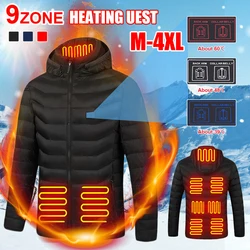 2021 New 9 Areas Heated Jackets Electric Thermal Jacket with 3 Tempearture Adjustment Winter Warm Coat for Outdoor Hiking Unisex