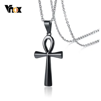 

Vnox Ankh Cross Necklace Pendant The Key of Life Three Tone Stainless Steel Egyptian Cross Male Collar Prayer Gifts