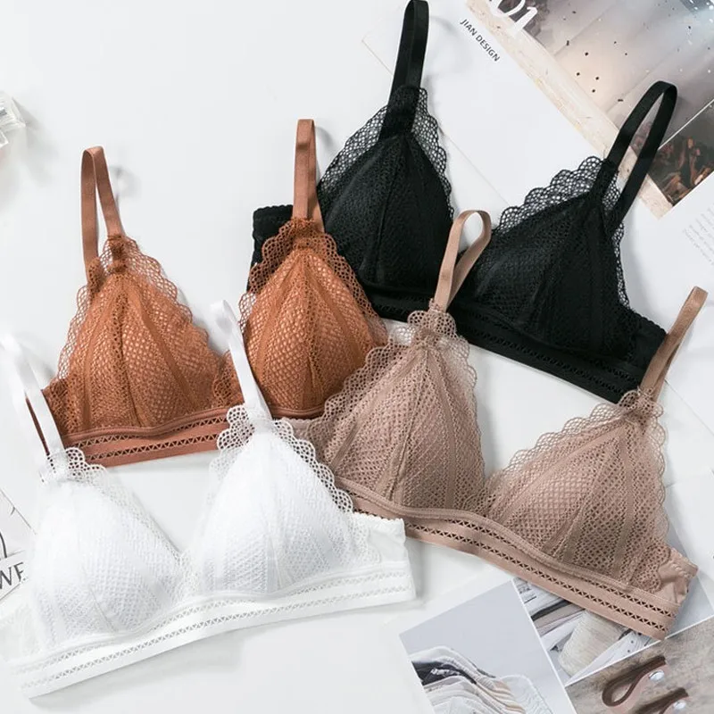 GUMPRUN New Bra For Women Sexy Push Up Lace Embroidery Bra Triangle Cup Lingerie Wire Free Bralette Breathable Bras For Womens