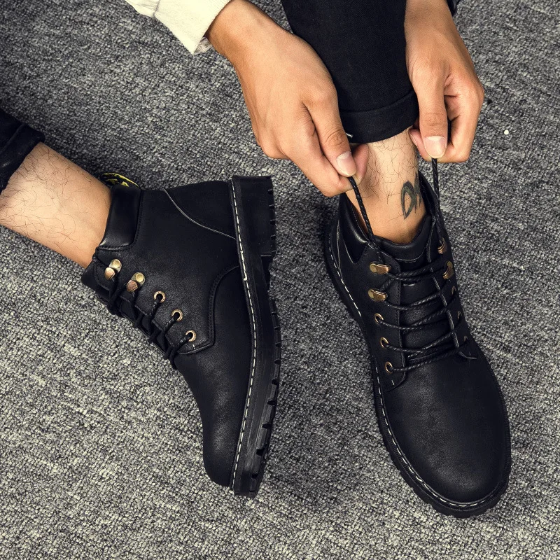 

Martin Boots Men's Mid-top Workwear Combat Boots 2018 New Style Autumn & Winter Versatile Hight-top MEN'S SHOES England Wave Men