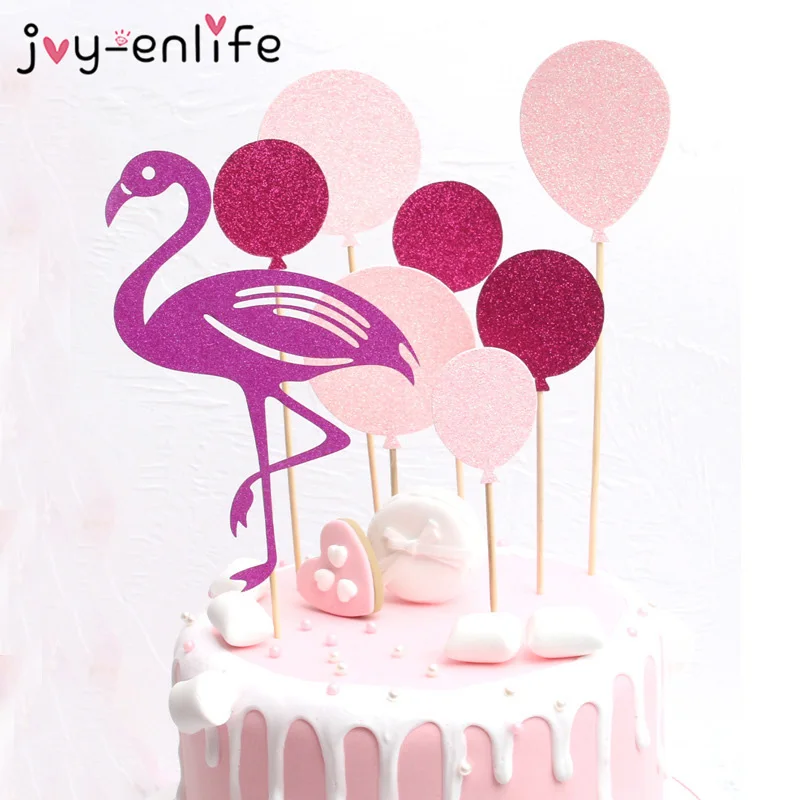 Розовый фламинго торт Топпер шар флажки для торта День рождения Дети сувениры декорирование тортов капкейк Топпер для свадебного десертного стола Декор