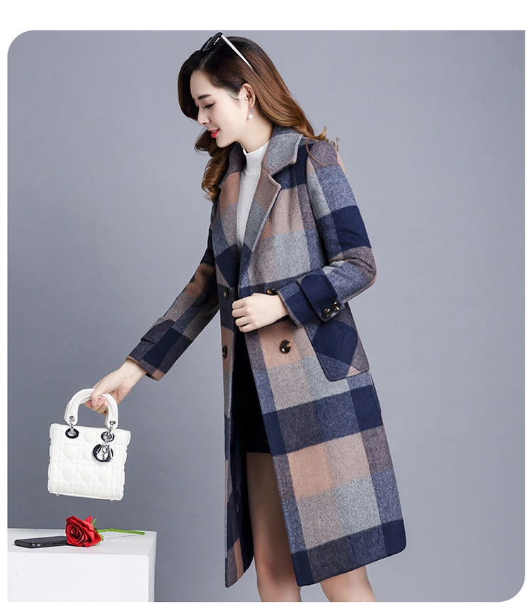 New Spring autumn Women's clothing Long sleeve Woolen jacket Female splice lapel long temperament Woolen coat FCW061