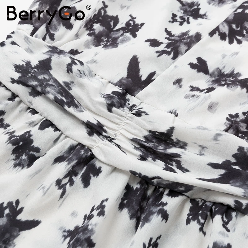 BerryGo Элегантное короткое платье с цветочным принтом женское осеннее платье с пышными рукавами женское офисное платье уличная с круглым вырезом и длинным рукавом вечернее платье
