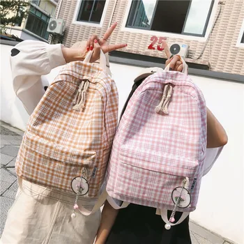 

2020 New Women Canvas Backpacks Fashion Plaid Rucksacks Big Capacity School Bags for Teenager Girls Female Travel Backpack