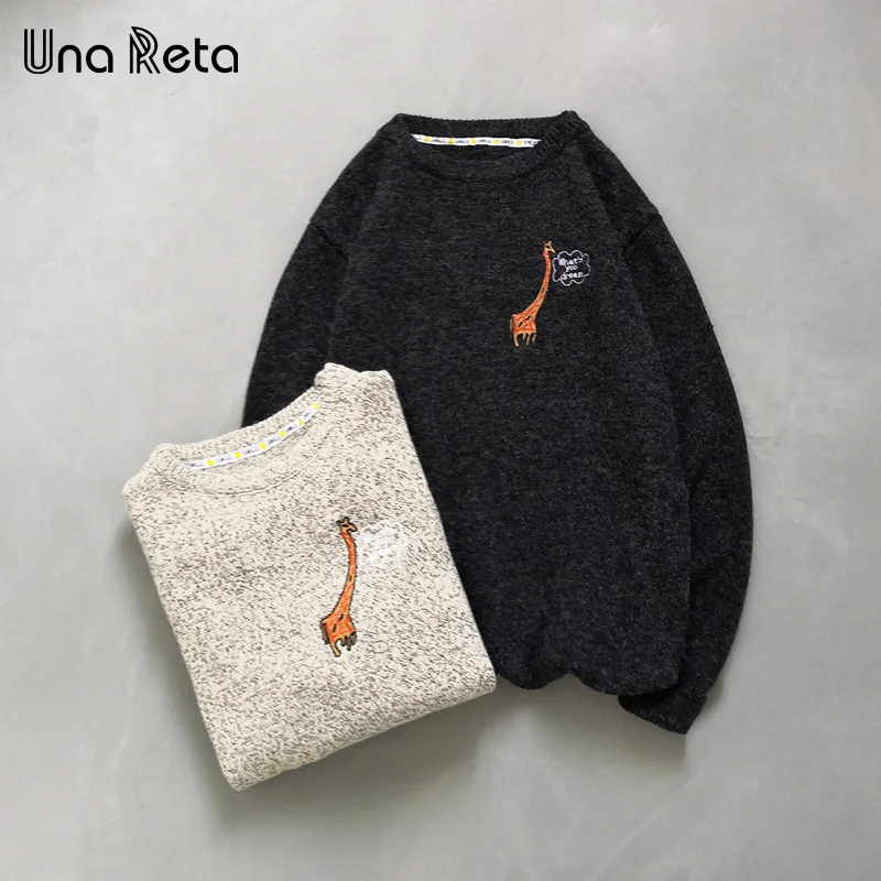 Una Reta Men Sweater New Autumn Winter Casual Cute Embroidery Pullover Men's Sweater Pull Homme Plus Size Loose Sweater Men