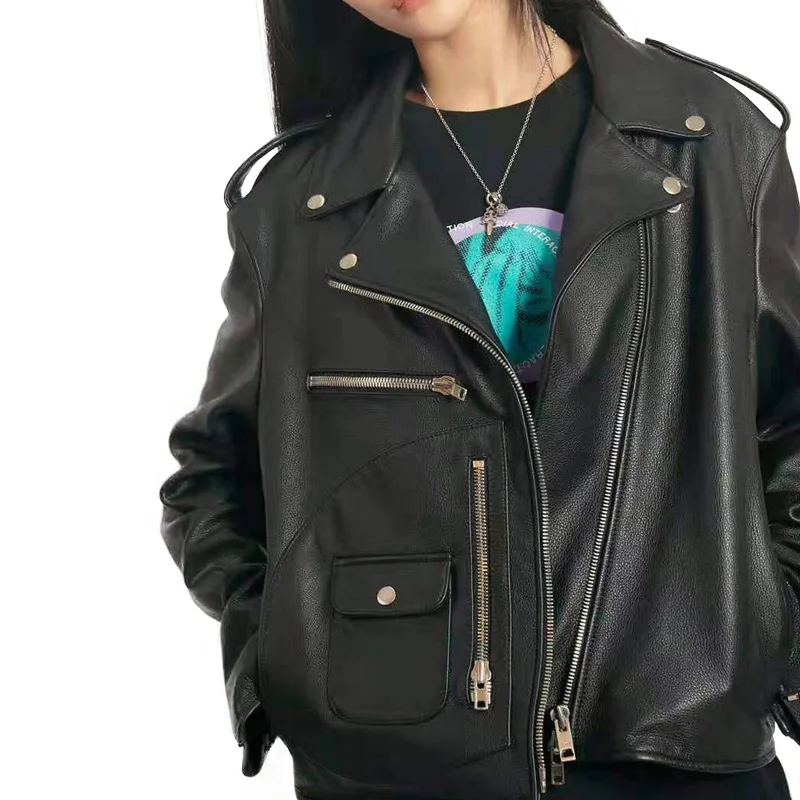 

Spring 100% Real Leather Jacket Women Genuine Leather Jacket Motorcycle Sheepskin Coat Outerwear
