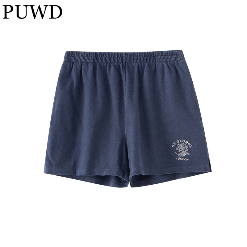 PUWD Casual Women Letter Embroidery High Waist Shorts 2021 Summer Fashion Ladies Cotton Streetwear Shorts Girls Chic Bottoms 1