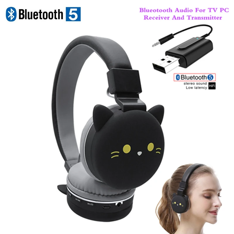 

Kids 3D Cartoon Cat Wireless Bluetooth Headset Headphones Gaming Stereo Headphones Gifts + Bluetooth Audio Adapter For TV Xbox