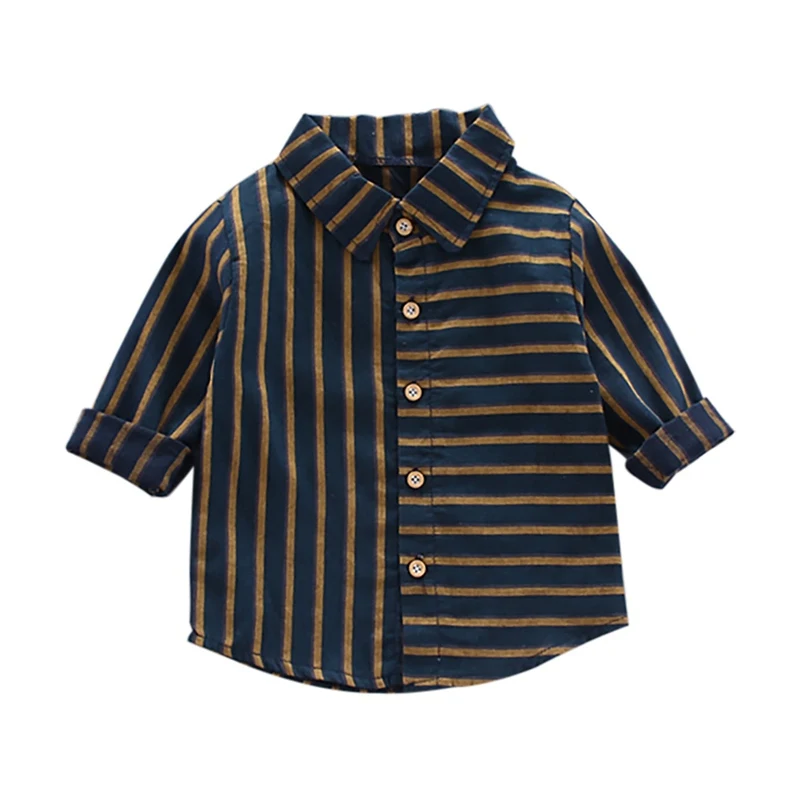 Осенние Рубашки для маленьких мальчиков с длинными рукавами полосатые рубашки с принтом футболки для детей рубашки для мальчиков Повседневная Блузка новое поступление - Цвет: A