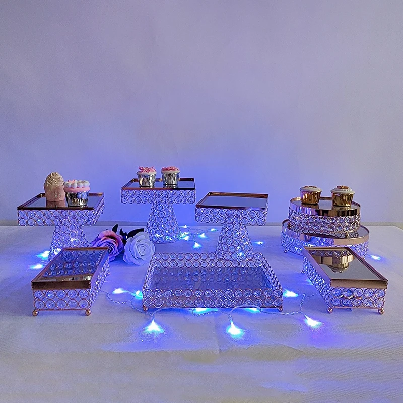 

Комплект из 3 предметов-8 шт./лот с украшением в виде кристаллов квадратная металлическая, для подставки для пирожных комплект светодиодный светильник украшения для кексов десерт пьедестал Свадебная вечеринка Дисплей лоток