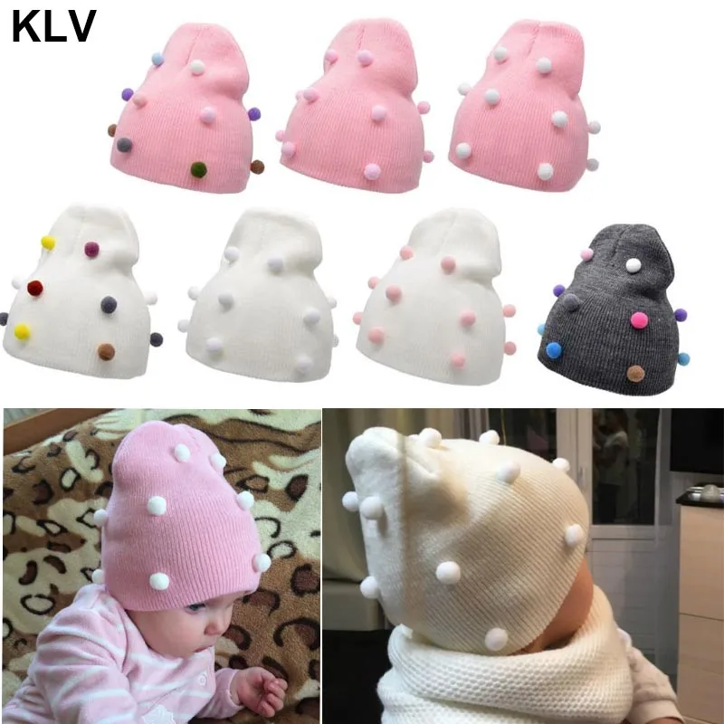 

Baby Crochet Kids Girls Pompom Hat Winter Beanie Hats For Girls Children Hat Cap 6 months - 5 years old