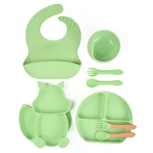 

Baby Cartoon Plates Set Food Grade Silicone Kitchenware Suction Children's Tableware Squirrel Silicone Compartment Baby Dishes