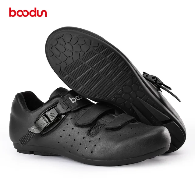 $US $59.50 BOODUN Lockless Flat Genuine Leather Cycling Shoes Men Breathable Road Mountain Bike Shoes Rubber Sole Roadbike Bicycle Shoes