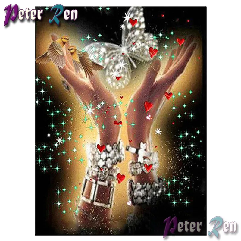 

5d Diamond Painting Cross Stitch Hand caring butterfly bird full Square\Round Embroidery Rhinestone Handmade home decoration