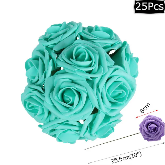 Teal Свадебные украшения 25 шт красочные искусственные из ПЭ пены розы подарок на день Святого Валентина Свадебный букет цветов подарок невесты - Цвет: Teal