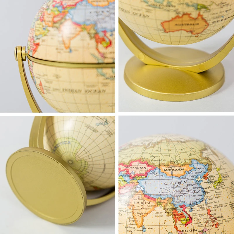 12cm Retro Globe 360 Rotating Earth World Ocean Map Ball Antique Desktop Geography Learning Education Home School Decoration