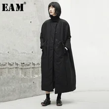 [EAM] уплотненное облегающее длинное пальто с хлопковой подкладкой, с длинным рукавом, свободное, облегающее, женские парки, модная новинка, Осень-зима, JI519