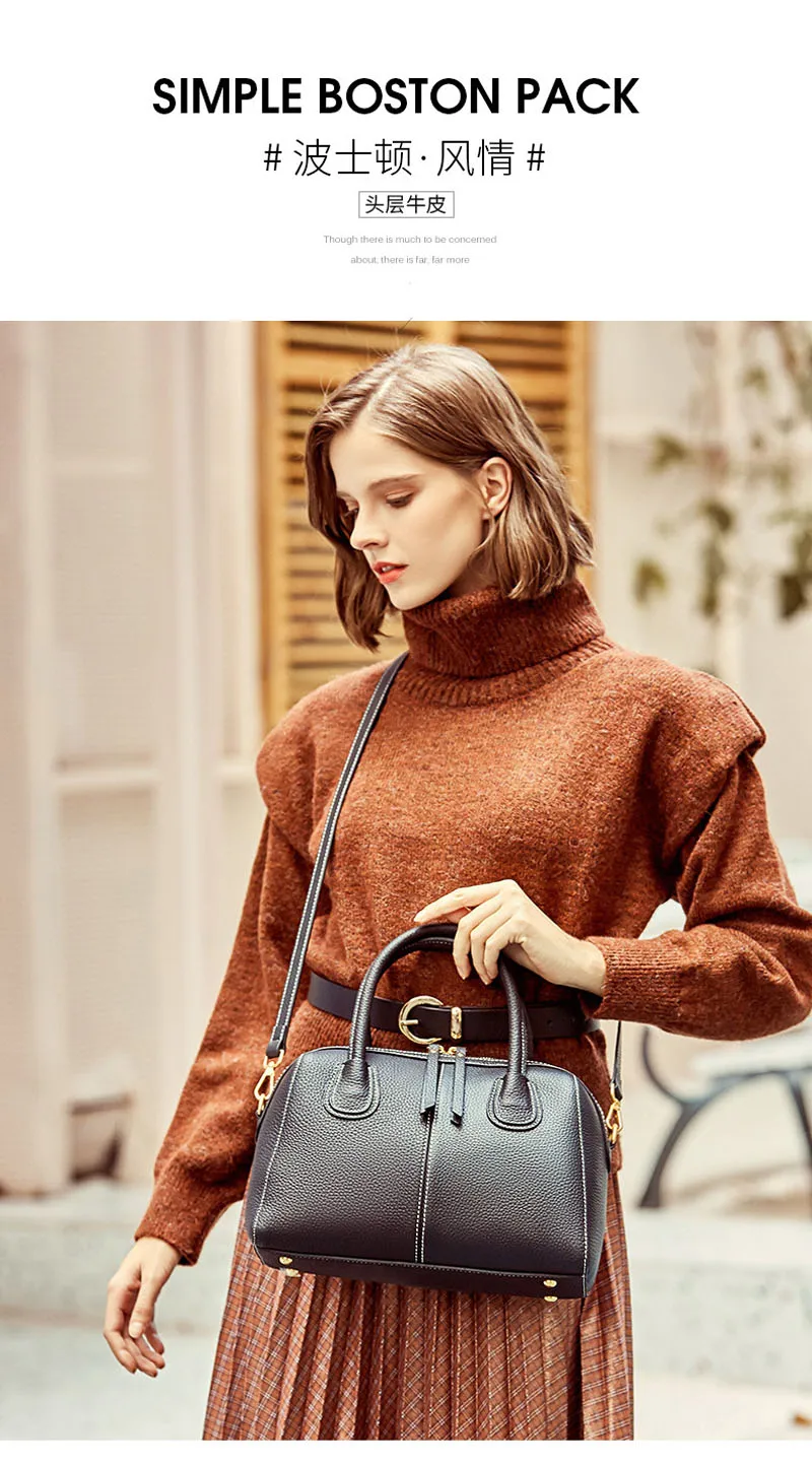 Lady real leather bag pillow bag handbag autumn winter female style head layer cowhide litchi grain one shoulder cross bag