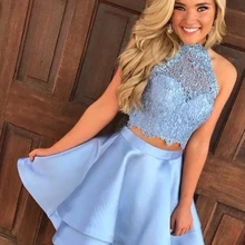 А-силуэт/Принцесса Атласное кружево без рукавов Холтер Короткие/Мини-Платья из двух частей