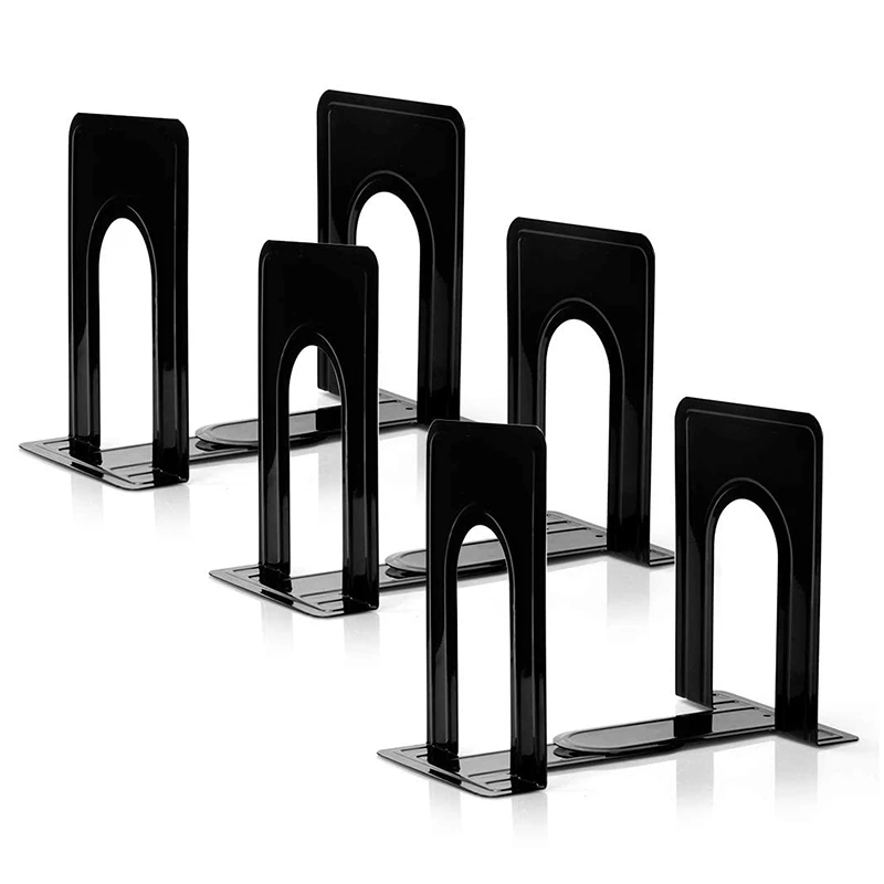3 Pairs Bookends Black Metal Nonskid Bookend Supports for Shelves Heavy