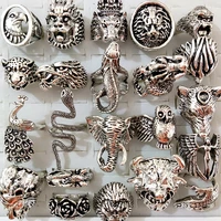 25pcs/lot Animals Rocker Biker Man Ring Dragon Snake Elephant Owl Big Men Ring Party Gift Wholesale Mixed 1