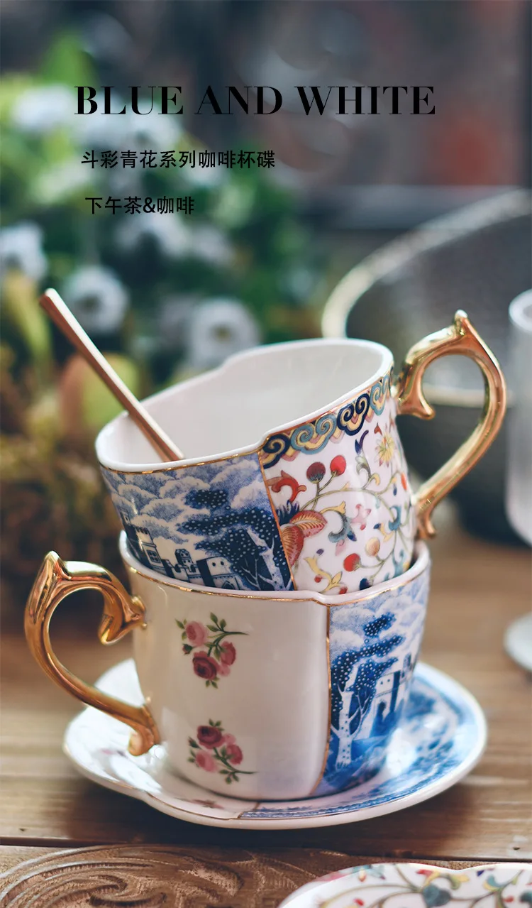 copo de café cerâmica pires caixa de presente estilo chinês criativo cor correspondência conjunto chá porcelana azul branco lidar com caneca água