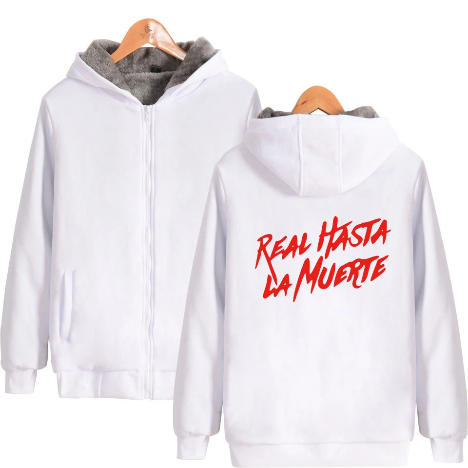 Real Hasta La Muerte Thick Warm Fleece Zipper Hoodies Women/Men Kpop Casual Fashion Popular Fleece Hooded Hip Hop Sweatshirt