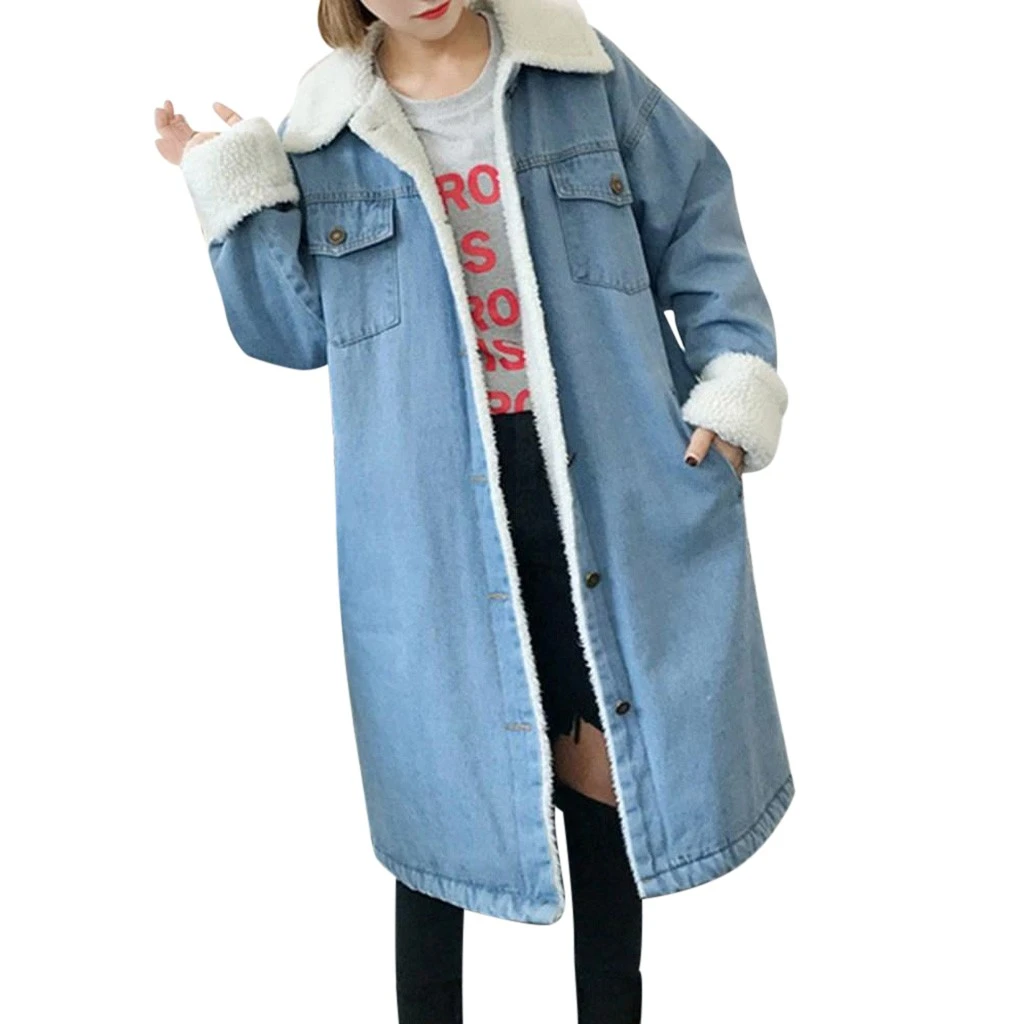 CHAMSGEND Fur Warm Winter Denim Jacket Women 2019 New Fashion Autumn Loose Cashmere Jeans Coat Women Bomber Jackets 1024