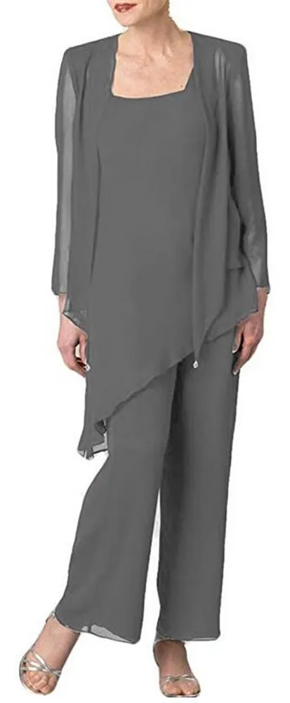 Grijs 3 PCs Chiffon Moeder Van de Bruid Plus Size Broekpakken 3/4 Lange Mouw Moeders Pak Met Korte Chiffon Jas voor Bruiloft Grijs 3 PCs Chiffon Moeder Van de Bruid Plus Size Broekpakken 3/4 Lange Mouw Moeders Pak Met Korte Chiffon Jas voor Bruiloft