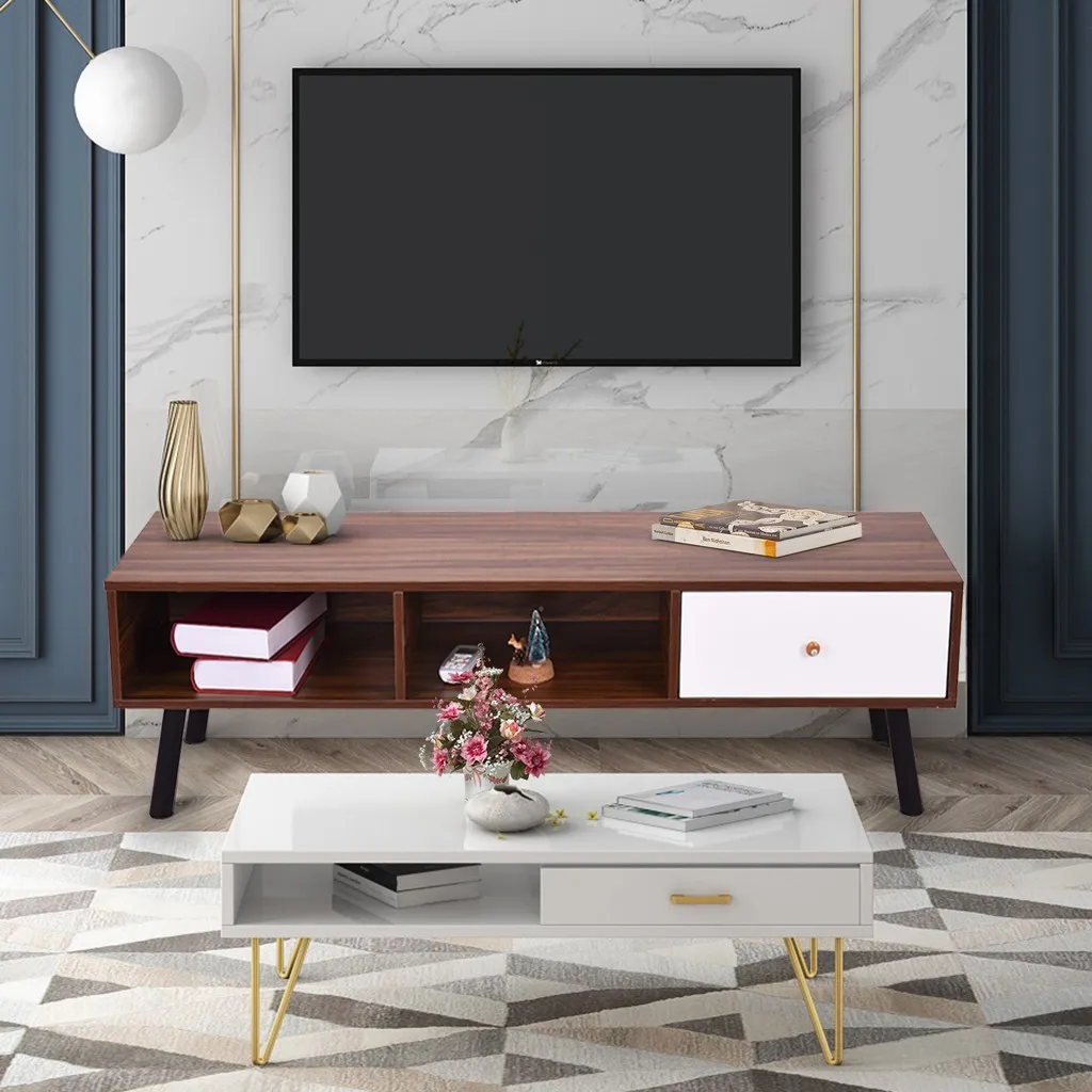 

Retro TV Stand Storage Console Cabinet Modern Entertainment Center With Drawerer