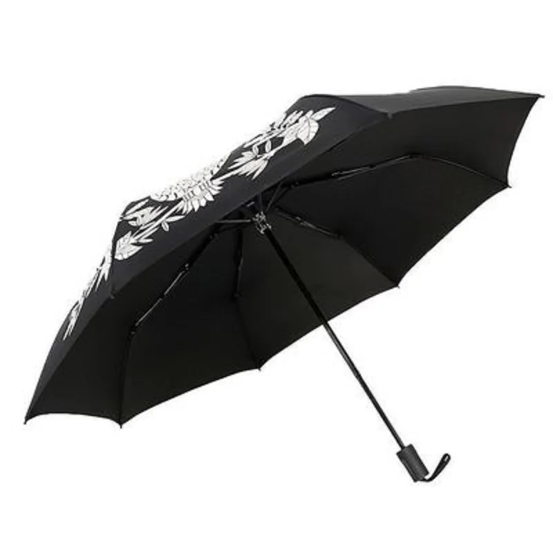 Изменение цвета сова 8 Ребра Черный Зонтик для женщин три складной Анти защита от