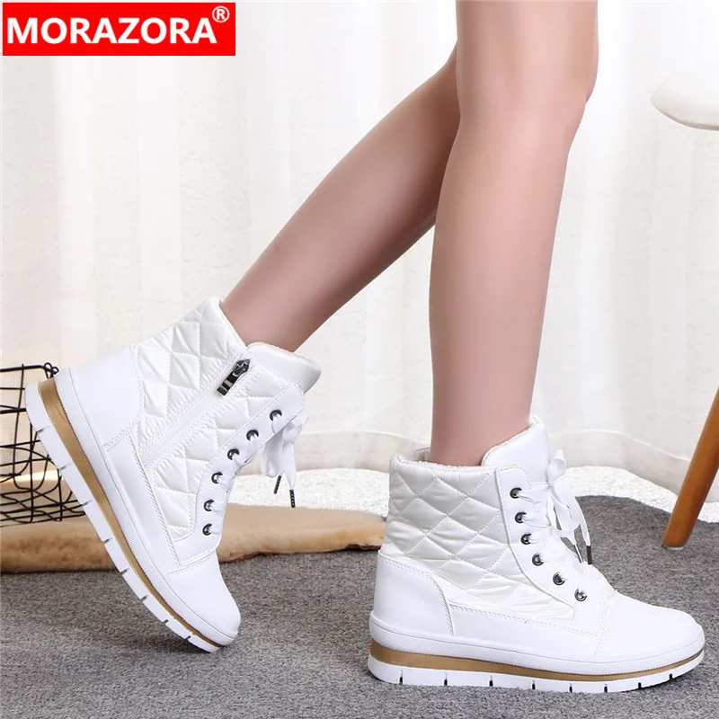 MORAZORA/зимние Женские ботинки модная обувь зимние сапоги на молнии; однотонные ботильоны высокого качества; теплая зимняя обувь для женщин