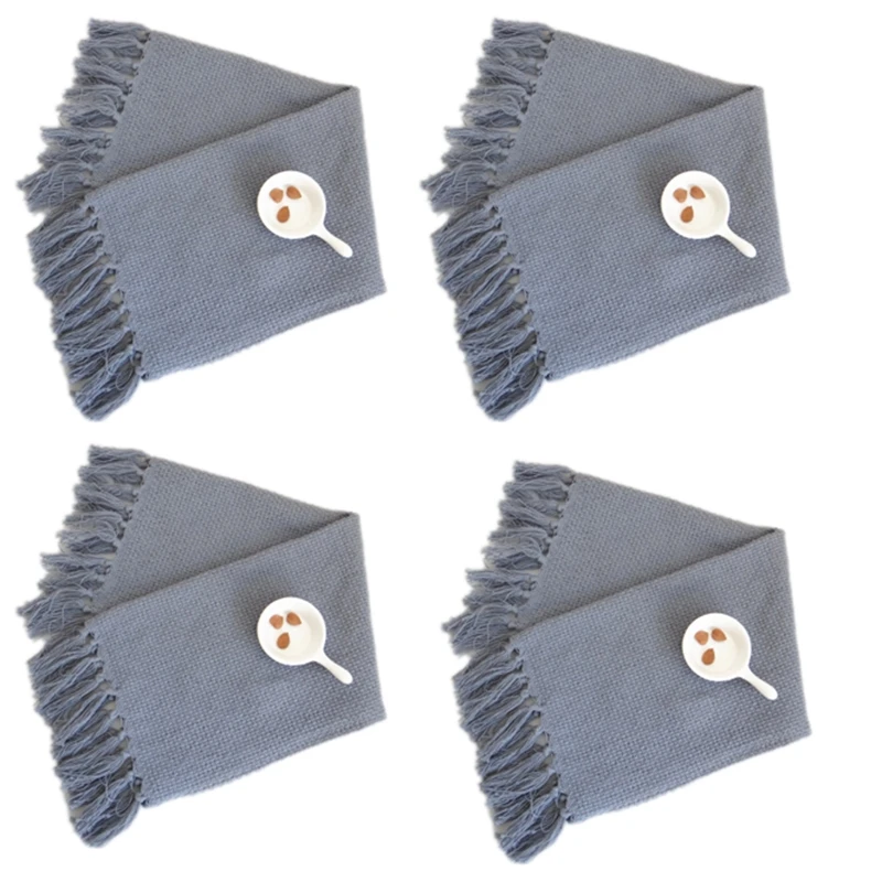  4Pcs Cotton Linen Table Napkins Cloth Tea Towel Tassel Napkin Dishcloth Scouring Pad Kitchen Towels