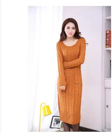 Khaki low collar Kpop вязаное платье осеннее и зимнее платье-свитер модное женское вязанное элегантное платье с высоким эластичным воротником женское платье - Цвет: Khaki low collar