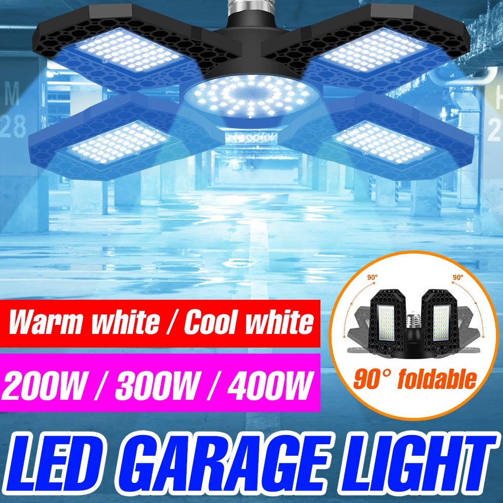 LED 200W 300W 400W Bombillas E27 Garage Lights E26 Lamp 85-265V LED UFO Bulb Deformable High Power High Bay Light Garage Factory
