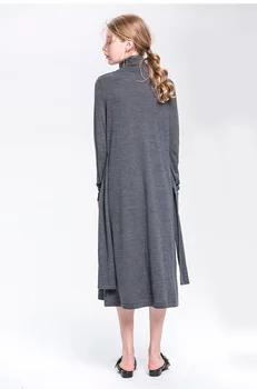 

European New Autumn Elegant Dress Women Long Sleeve Turtleneck Wool Dress Female Sashes Knitted Dresses Vestidos LX1776