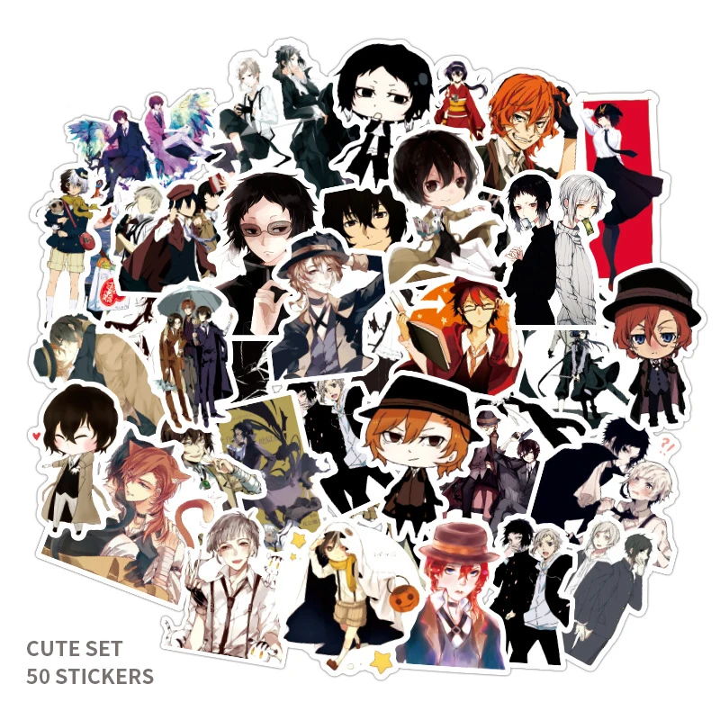 50PCS Bungo Stray Dogs Nakajima Atsushi Dazai Osamu Edogawa Rampo Nakahara Chuya Stickers Cosplay Waterproof Wholesale | Игрушки и хобби