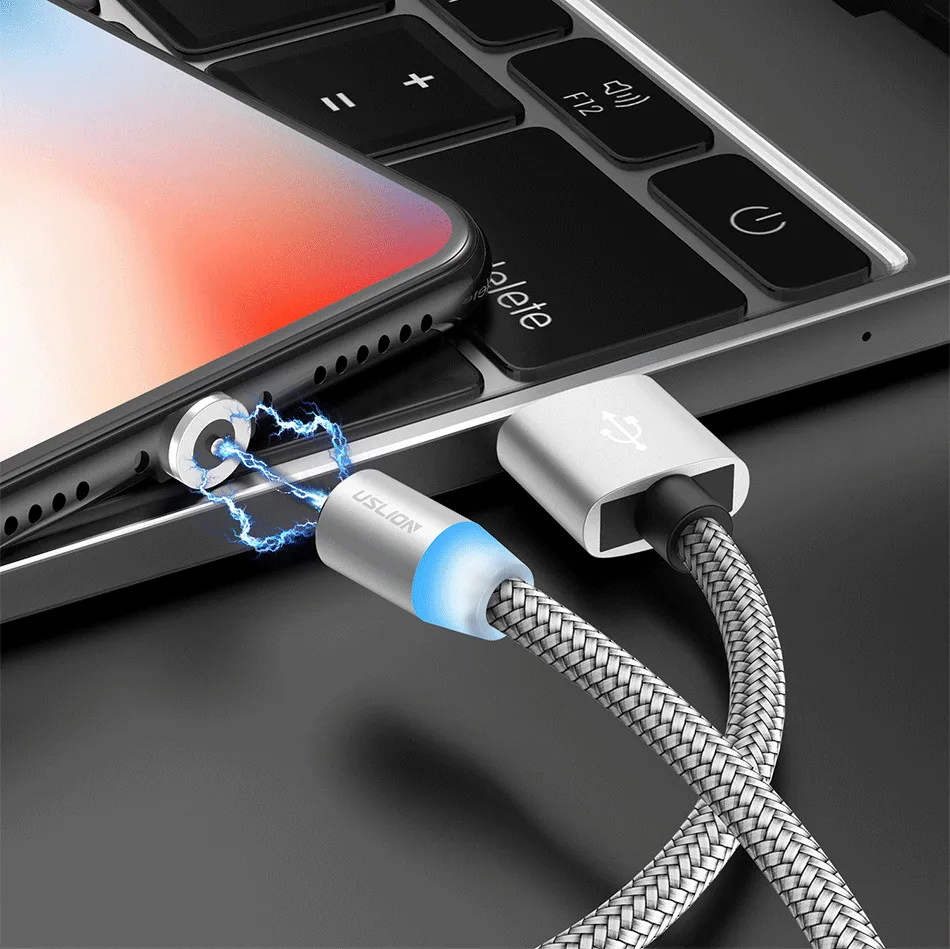 USLION 2 м 3 м светодиодный магнитный кабель Micro usb type C зарядное устройство для iPhone 11 Pro XS Max usb зарядный кабель для huawei samsung Xiaomi